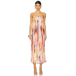 SNDYS St Barts Avant Garde Resort Wear Multi Color Chiffon Maxi Shift Dress S